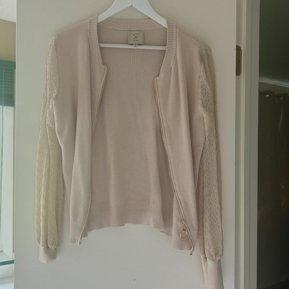 Beige Zip-Up Cardigan